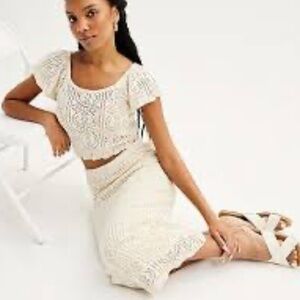 Juniors' Freshman Crochet Flutter Sleeve Top & Maxi Skirt Set NWT